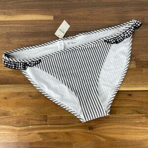 Aerie Bikini Bottom Women M Black White Stripe Gingham Ruffle Full Coverage NWT